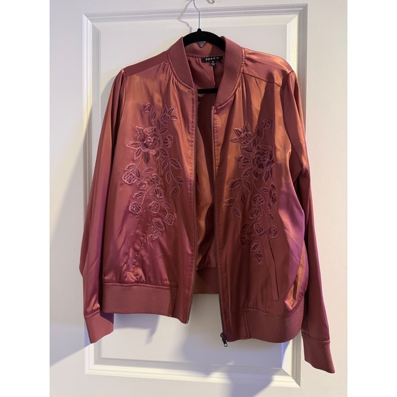 torrid Jackets & Blazers - Torrid Women Rose Mauve Embroidered Satin Bomber Jacket Size 0